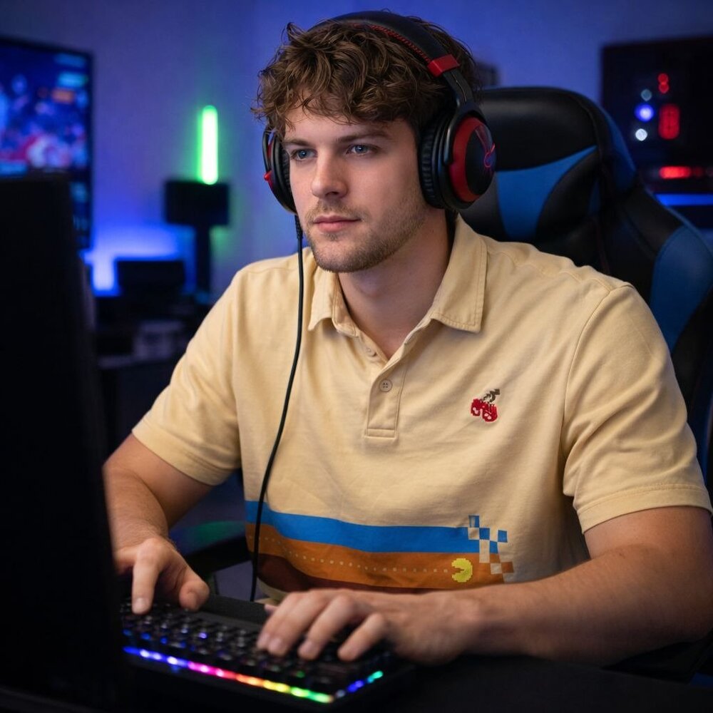 Pac-Man Mens Polo Shirt Large Yellow Lootwear Exclusive Retro Gamer Short Sleeve